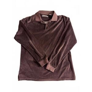 Vintage Pierre Cardin Striped Long Sleeve Velour Polo Shirt - Size Medium